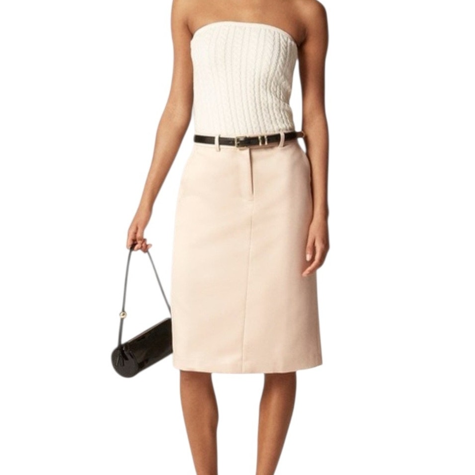 J Crew Trouser Pencil Skirt Duchesse Satin Knee Length Champagne Cream Small 4